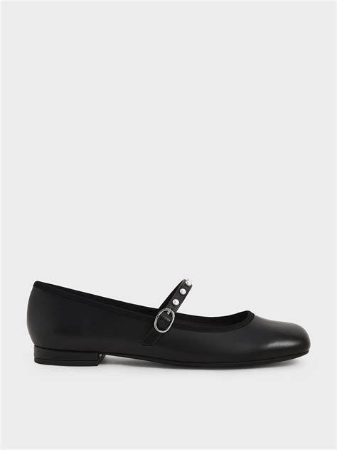 Black Bead Embellished Mary Jane Flats - CHARLES & KEITH IN