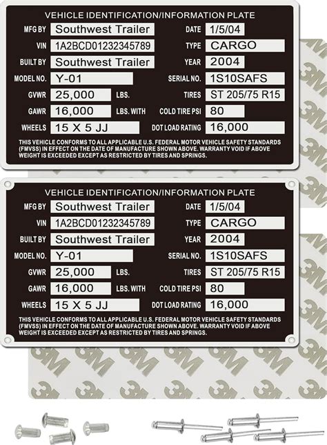 Amazon.com: Customized Vin Plates for Trailers Replacement Vin Plate ...