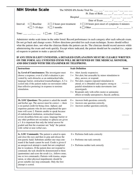 NIH Stroke Scale reading – All Test Groups A-F (Patients 1-6) Complete ...