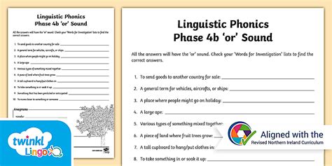 'or' Sound Word Activity Linguistic Phonics Phase 4b