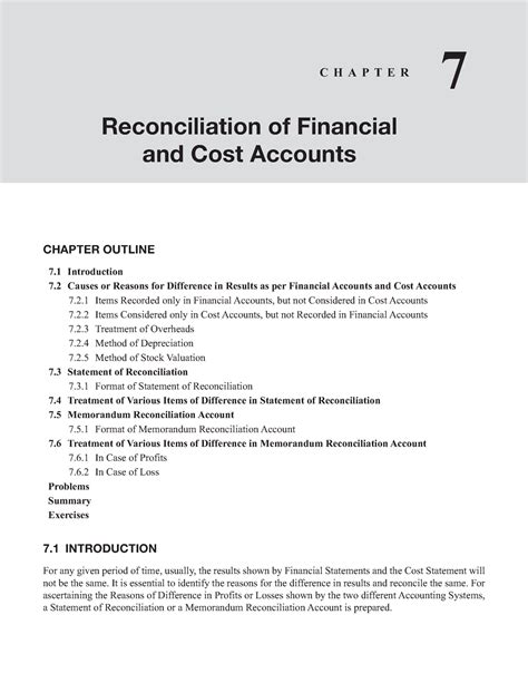 Chapter 7 REconciliation of Financial and Cost Accounts - - Studocu