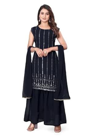 Buy GUARII EMPIRE Georgette Kurti Palazzo Dupatta Set for Women | Sizes ...