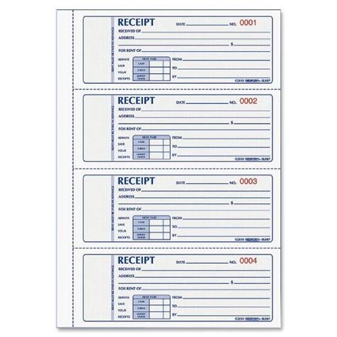 REDIFORM Rent Receipt Book, Four per Page, 2.75 x 7", 200 Pages (8L807 ...