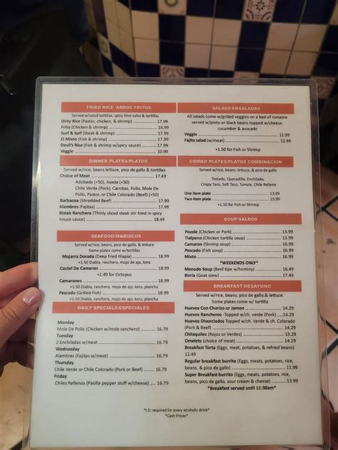 Menu at Taqueria Guadalajara Grill restaurant, Davis