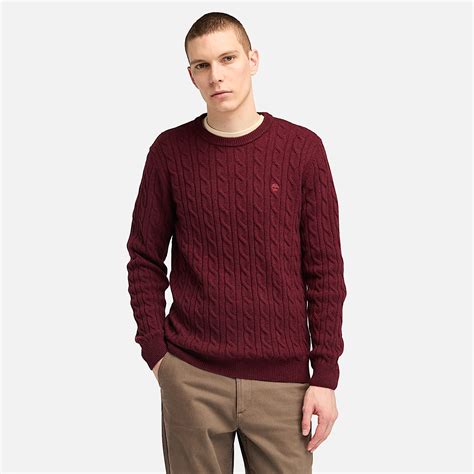Phillips Brook Cable Crew Neck Jumper for Men in Dark Red