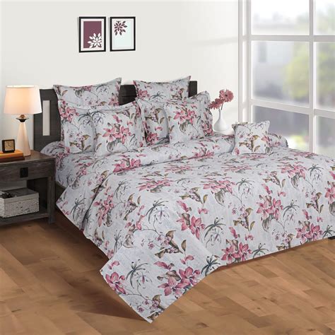 Buy SWAYAM Pastel Vogue-Grey Floral Printed Double Bedsheet Set-3Pcs ...