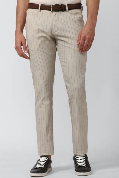 Buy Men Beige Stripe Slim Fit Chino Casual Trousers Online - 777067 ...