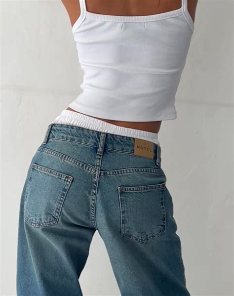 Vintage Blue Green Extra Wide Low Rise Jeans | Roomy - motelrocks-com-us