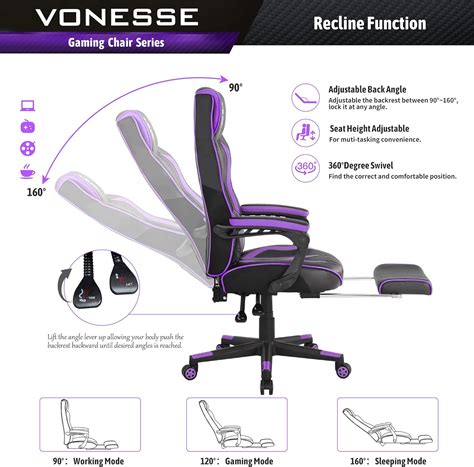 Buy Vonesse Purple Gaming Chair with Footrest Reclining Computer Gaming ...