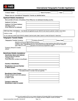 Nab Telegraphic Transfer Form - Fill and Sign Printable Template Online