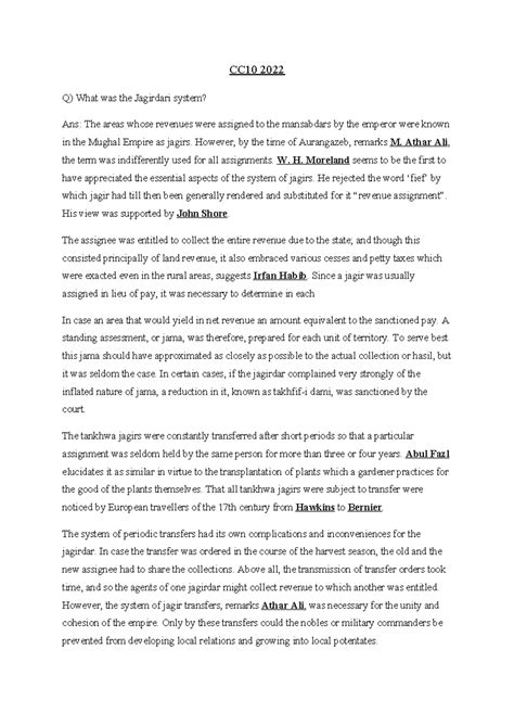 Jagirdari System - Jagir - CC10 2022 Q) What was the Jagirdari system ...