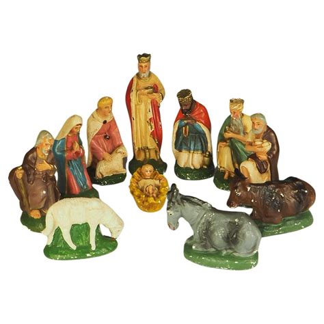 Antique Hand Painted Plaster Nativity Set at 1stDibs | antique nativity ...