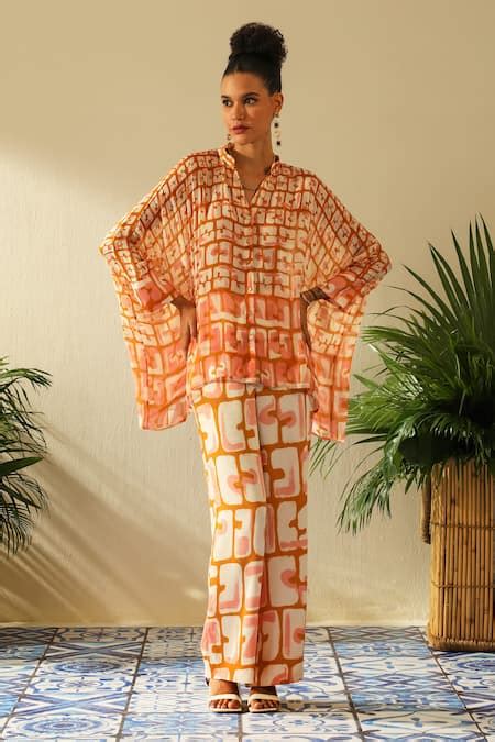 Buy Yellow Chiffon, Cotton Mandarin Collar Aria Kimono Printed Shirt ...
