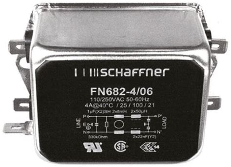 FN682-4-06 Schaffner | Schaffner, FN 682 4A 250 V ac 400Hz, Chassis ...