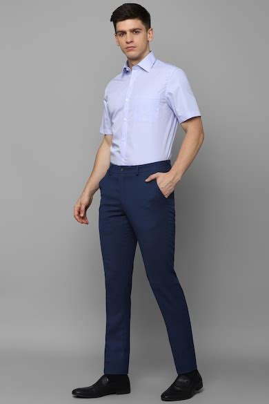 Louis Philippe Formal Trousers, Men Navy Slim Fit Solid Flat Front ...