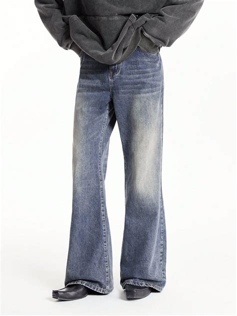 Men's Deep Blue Retro Washed Denim Jumpsuit Bell-Bottom Pants | Jeans ...