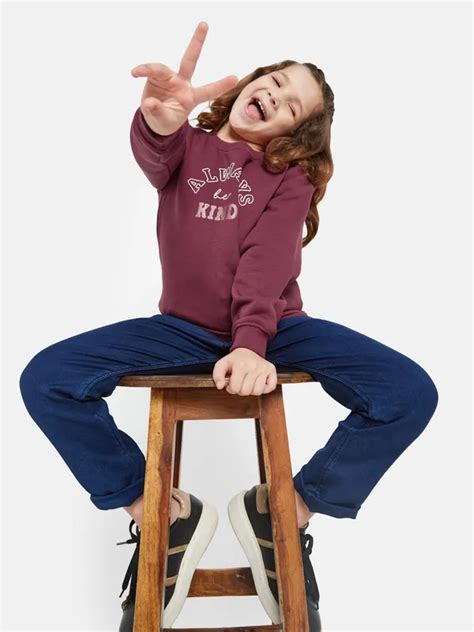 METTLE Girls Maroon Printed Sweatshirt