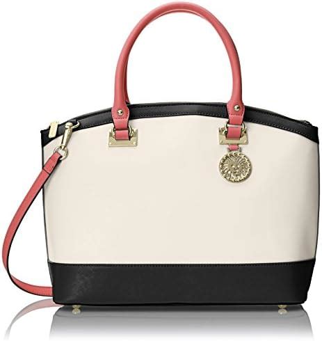 Buy Anne Klein New Recruits Dome Satchel LG Bag, Bone/Black/Tulip, One ...
