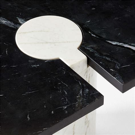 Liguria Rounded Black Marble Side Table with White Marble Base by ...