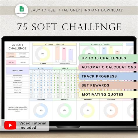 75 Soft Challenge Spreadsheet Fitness Tracker Template 75 Easy Challenge Daily Habit Tracker ...