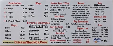 The Chicken Shack menu in Clovis, California, USA