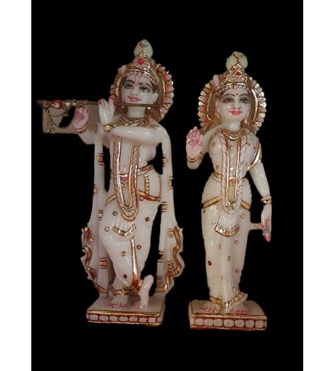 Marble Carved With Golden Painting Radha Krishna Figure Size 18 Inch