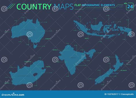 Australia, New Zealand, Indonesia, India and South Africa Vector Maps Stock Vector ...