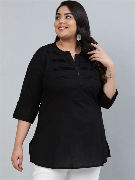 Black Plus Size Pure Cotton Kurta for Women -DP001BK – www.soosi.co.in