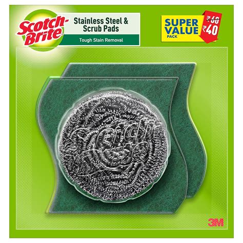Scotch-Brite 1 Stainless Steel Scrubber (15g) and 2 Scrub pads Combo ...