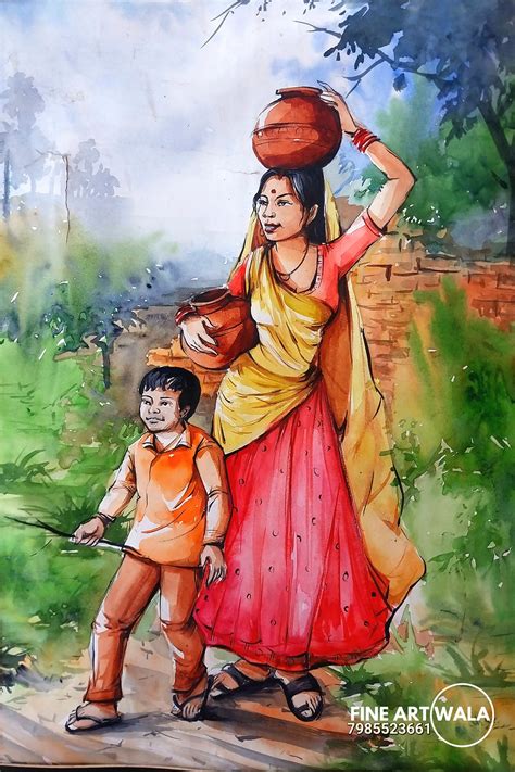 Village scene drawing composition watercolour | Portrait drawing, Drawings, Village scene drawing