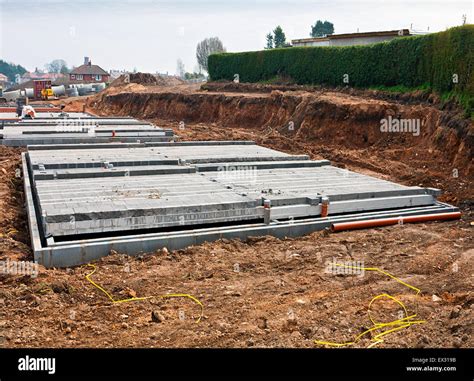 Modern shallow cinder block foundations on a new build construction ...