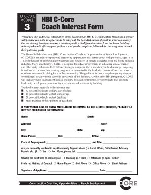 Fillable Online MODULE HBI C-Core 3 Coach Interest Form Fax Email Print ...