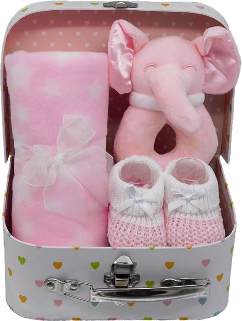 Newborn Baby Girl Gifts Set Hamper Keepsake Box with an Elephant Theme ...