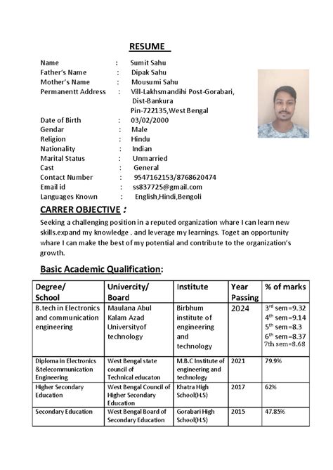 Resume Sumit SAHU (3) - notes required - Name : Sumit Sahu Father’s ...