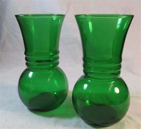 Set of Vintage Green Glass Vases