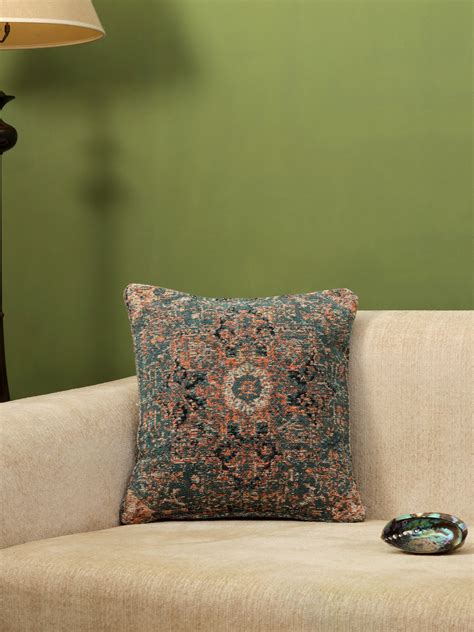 Persian Motif - Teal Jacquard Chenille Cushion Cover – Revive Home