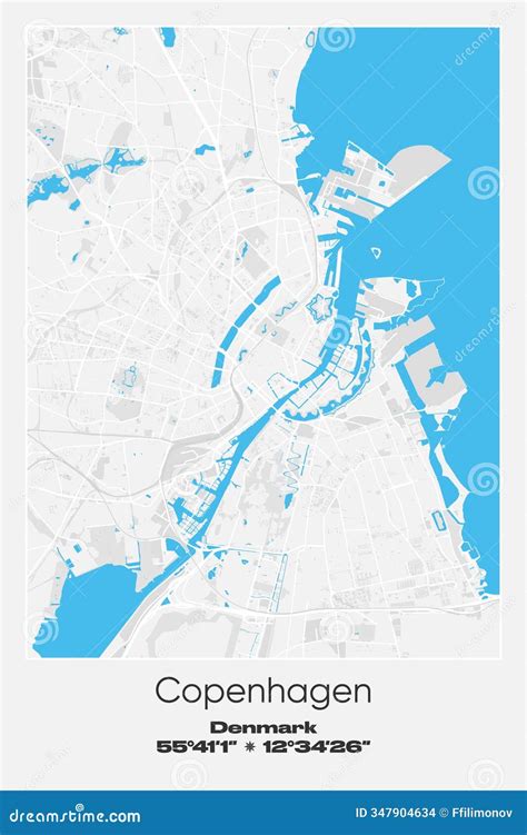 Copenhagen, Denmark - Vector Map of City in Gray, White, Blue Colors Stock Illustration ...