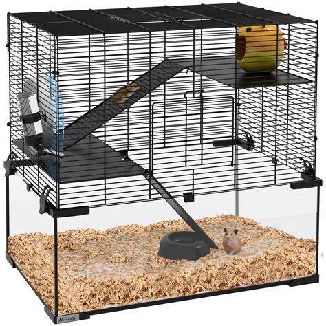 PawHut Hamster Cage, Gerbil Cage with Deep Glass Bottom | Aosom UK