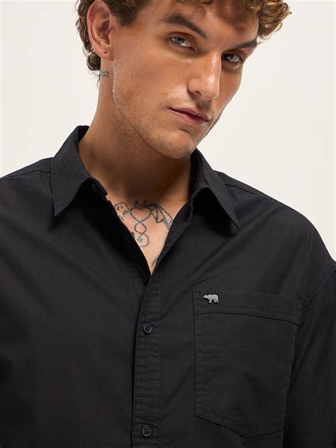 Shop Black Cotton Solid Relaxed Fit Overshirt Online. – bearhouseindia