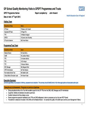 Fillable Online heeoe hee nhs GP School Quality Monitoring Visits to ...