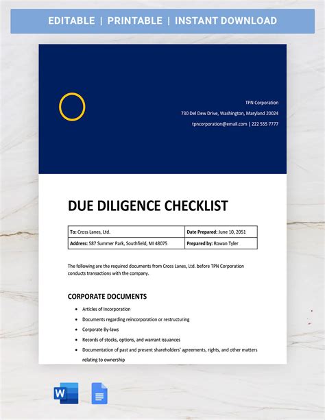 Free Due Diligence Templates to Edit Online