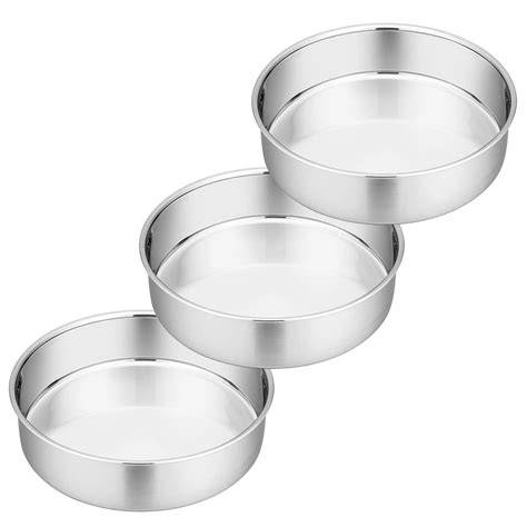 Coliware 8 inch Round Baking Set, 3 Pcs Stainless Steel Cake Pans ...