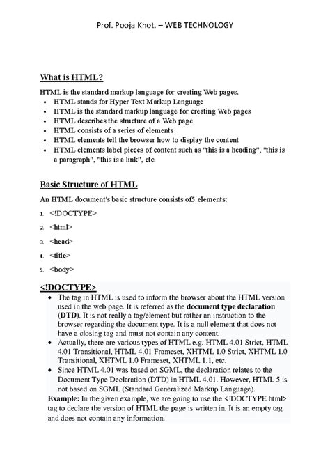 Basic Structure of HTML unit 1 - What is HTML? HTML is the standard ...