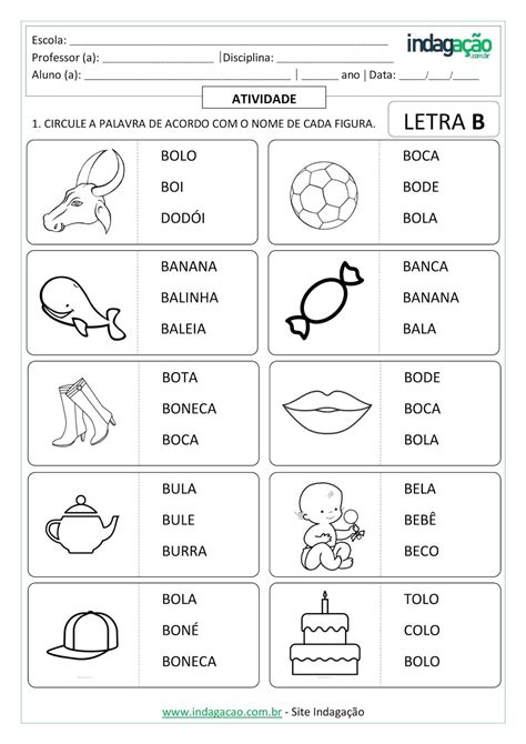 Sequência Alfabética para ditado da Letra B; imprimir atividade - INDAGAÇÃO