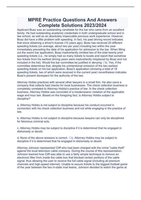 MPRE Practice Questions And Answers Complete Solutions 2023/2024 - MPRE ...