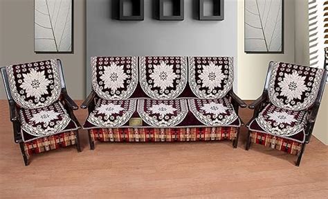 LUXURY CRAFTS 5 Seater Cotton Flowered Sofa and Chair Cover (Coffee ...