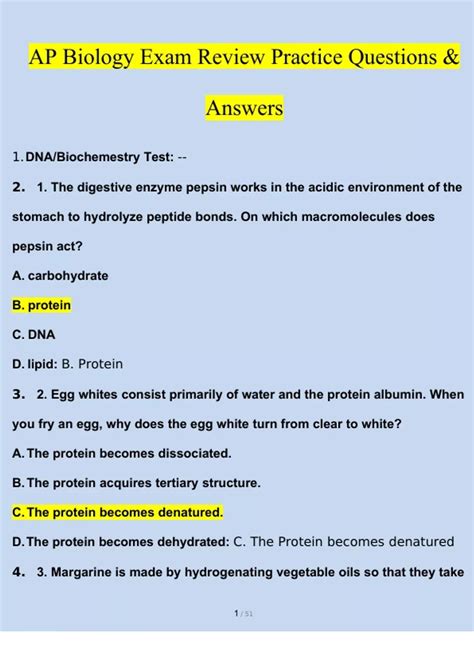 AP Biology Exam Review Practice Questions | Questions with 100% Correct ...