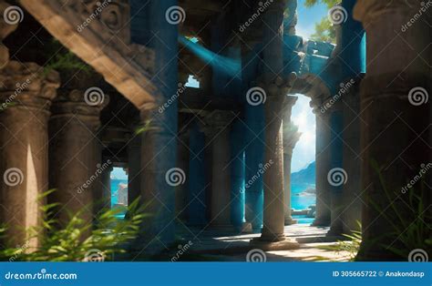 Construction with Columns of Lost Atlantida World. Lost Ancient Civilization Stock Illustration ...
