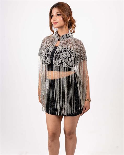 Silver & Black Beaded Shrug - House Of Majisha