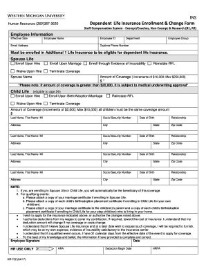 Fillable Online Dependent Life Insurance Enrollment & Change Form. life ...